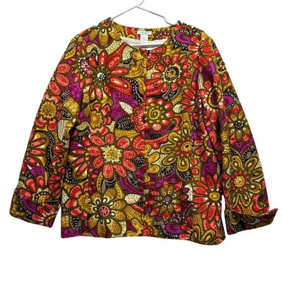 Laura Ashley Bright Flowered Lined Button Up Long Sleeve Tapestry Blazer Medium - Picture 1 of 10